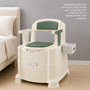 Bedside Commode Chair with Armrests – Portable Toilet with Night Light, Dual Buckets & Slow-Close Seat, 220 lb Capacity, Green