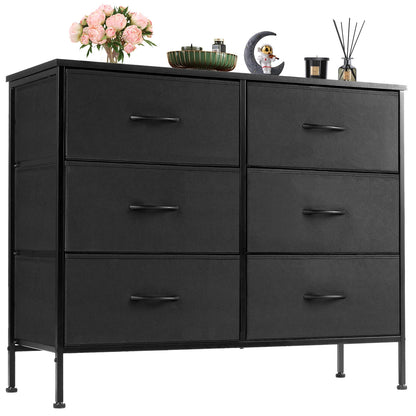 6-Drawer Fabric Dresser Nightstand with Storage, Bedroom Bedside Table & Clothes Organizer Chest for Bedroom and Living Room