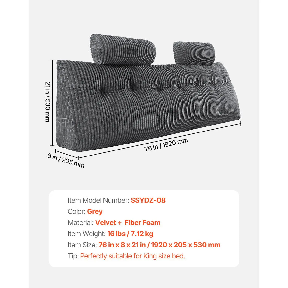 King Size Wedge Headboard Pillow with 2 Headrests & Side Pockets, Washable Flannel Backrest Pillow for Reading & Resting