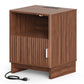 Fluted Wood Nightstand with Charging Station, Storage Drawers & Open Shelf, Bedside Table with 2 AC Outlets, USB-A & USB-C Ports
