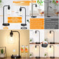 Industrial Table Lamp with Glass Shade, Stepless Dimming, USB-A and USB-C Charging Ports, Power Outlet, Bedside Desk Lamp