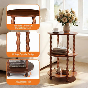 3-Tier Round Side Table with Storage Shelves, Space-Saving Accent Table for Living Room, Bedroom & Office
