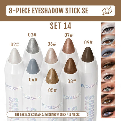 8-Piece Eyeshadow Stick Set, Matte & Shimmer Cream Pencils, Long-Lasting Water-Resistant, Easy to Blend