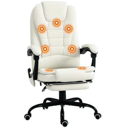 7-Point Vibrating Massage Office Chair with Footrest, High Back Reclining Computer Chair with Lumbar Support & Adjustable Height – White