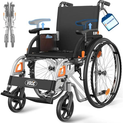 Lightweight Foldable Manual Wheelchair – Steel Frame with Flip-Up Armrests & Quick-Release Leg Rests for Travel