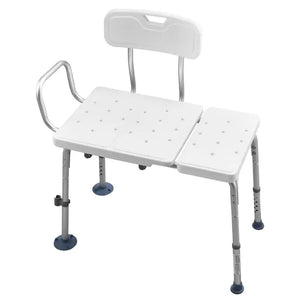 Tub Transfer Bench for Seniors – Height Adjustable Shower Chair with Armrest, Backrest & Curtain Slot, 400 lb Capacity