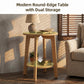 Round Wood Side Table with 2-Tier Storage Shelf, Coffee End Table for Living Room & Bedroom