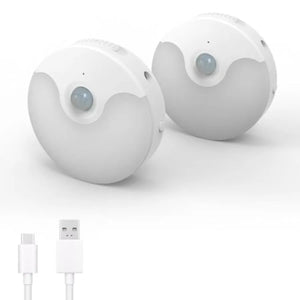 Rechargeable Mini LED Night Light, Warm White, Motion Sensor, Dimmable, Stick-On Wall Mount for Closets