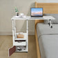 Height Adjustable Overbed Table with Storage Cabinet, 27.56–34.65 Inch Bedside Table with White Anti-Rust Metal Frame