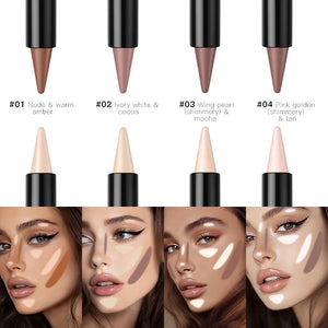 Dual-Ended Contour and Highlighter Stick, Cream Face Makeup for Nose and Cheek Definition, 4 Shades Available