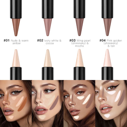Dual-Ended Contour and Highlighter Stick, Cream Face Makeup for Nose and Cheek Definition, 4 Shades Available