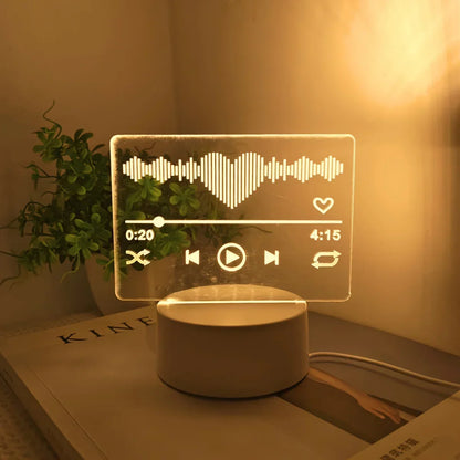 Heart Sound Wave 3D Acrylic Night Light, USB Warm LED Lamp, Romantic Couple Souvenir Gift