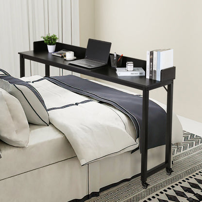 Queen/Full Size Overbed Table with Wheels, Mobile Rolling Laptop Computer Desk, Dining & Bar Table for Bedroom and Home