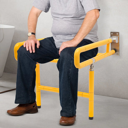 Wall-Mounted Folding Shower Seat – 90° Fold-Up Bath Chair with Stainless Steel Frame, 440 lb Capacity