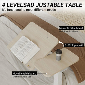 Height Adjustable Overbed Table with Tilting Desktop, Rolling Bedside Laptop Desk with Lockable Casters & Steel Frame for Home Use