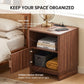 Fluted Wood Nightstand with Charging Station, Storage Drawers & Open Shelf, Bedside Table with 2 AC Outlets, USB-A & USB-C Ports