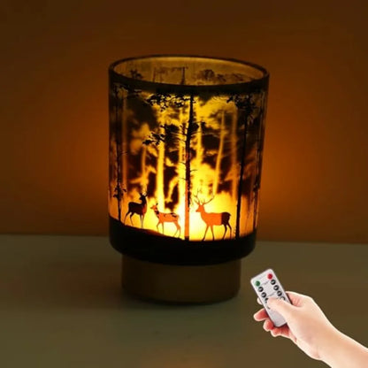 Deer Design Cordless Glass Table Lamp with Remote Control, Battery Operated Lighting for Bedroom, Living Room and Entryway