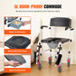 Shower Commode Wheelchair with 4 Locking Wheels – 3-Level Height Adjustable, Flip-Up Arms & Footrests, 5L Removable Bucket