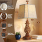 29-Inch Farmhouse Table Lamps Set of 2 with Night Light, USB-A and USB-C Charging Ports, Linen Shades for Bedside Nightstands