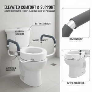 3.5" Elevated Toilet Seat for Seniors – Raised Commode Seat for Standard Round Toilets, 300 lb Capacity