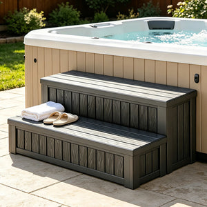 36.6 Inch Non-Slip Hot Tub Steps with 32 Gallon Storage, Outdoor Spa Stairs for Pool, RV & Deck, Black