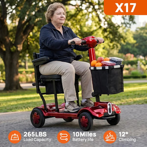 270W 4-Wheel Electric Mobility Scooter for Adults, Foldable Portable Travel Scooter, 10-Mile Range