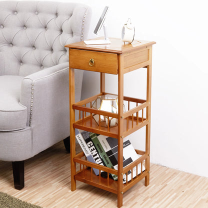 2/3-Tier Bamboo Bedside Nightstand with Drawer, Multifunctional Side Table & Storage Shelf for Bedroom, Sofa & Home