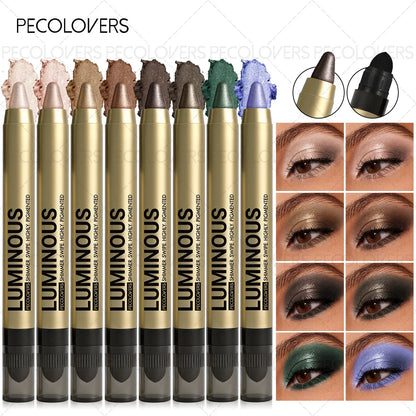 8-Piece Dual-Ended Metallic Eyeshadow Stick Set, Waterproof Blendable Eye Makeup and Highlighter Pencils