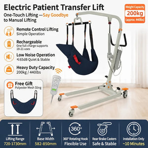 Electric Patient Lift with Sling – 400 lbs Capacity, Adjustable Base & Rechargeable Power