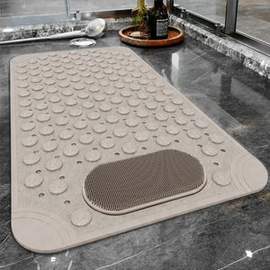 Non-Slip Bathtub & Shower Mat 27.5x15.7 Inch, Beige Foot Scrubber Bath Mat with Suction Cups & Drain Holes, Machine Washable