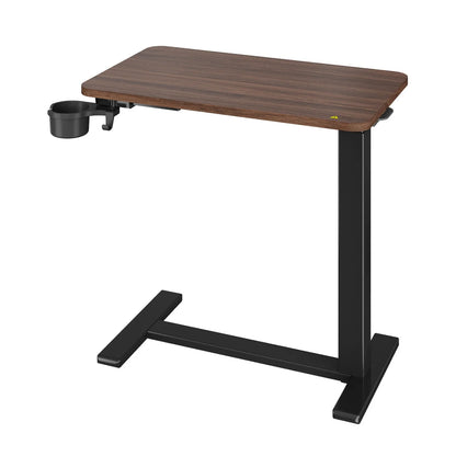 Height Adjustable Overbed Table with Hidden Wheels & Cup Holder, Mobile Sit-Stand Rolling Laptop Desk for Bed & Sofa