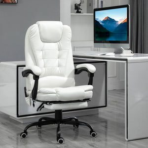7-Point Vibrating Massage Office Chair with Footrest, High Back Reclining Computer Chair with Lumbar Support & Adjustable Height – White