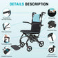 Lightweight Foldable Transport Wheelchair – Aluminum Alloy Travel Chair with Telescopic Handle, 260 lbs Capacity