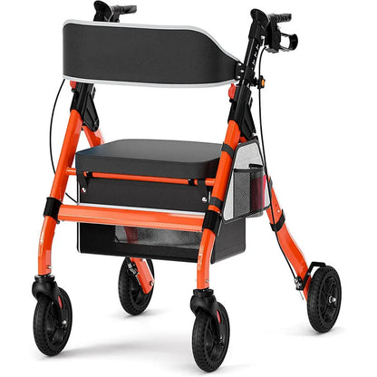 Foldable Aluminum Rollator Walker with Seat, 8" All-Terrain Wheels, 450 lb Capacity
