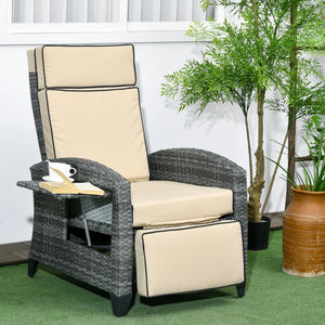 Outdoor Recliner Lounge Chair with Adjustable Backrest & Cushion – Patio Chaise Seating, Khaki