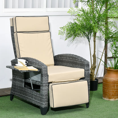 Outdoor Recliner Lounge Chair with Adjustable Backrest & Cushion – Patio Chaise Seating, Khaki