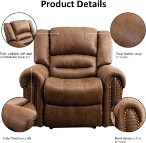 Manual Leather Recliner Chair – Classic Upholstered Lounge Chair with Padded Arms for Living Room