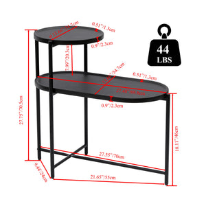 2-Tier Round Side Table with Storage Shelf, Wood Tray Top & Metal Frame, Black