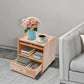 2-Tier Rubberwood Bedside Nightstand with Drawer, Glass Storage Cabinet, Flip-Top Door & Anti-Slip Feet for Bedroom & Living Room