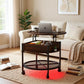 27" Lift-Top Coffee Table with Wheels, Storage & Lighting, Walnut Farmhouse Center Table with Metal Shelf