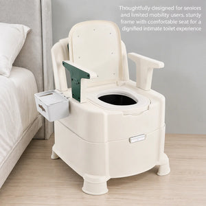 Bedside Commode Chair with Armrests – Portable Toilet with Night Light, Dual Buckets & Slow-Close Seat, 220 lb Capacity, Green