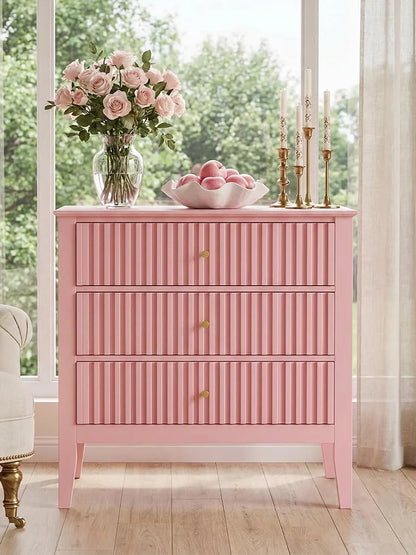31.5" Fluted Nightstand with Charging Station & 3 Drawers, Raised-Leg Bedside Storage Cabinet for Bedroom & Living Room