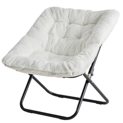 28-Inch Folding Saucer Chair – Soft Faux Fur Padded Lounge Reading Chair with Metal Frame for Living Room