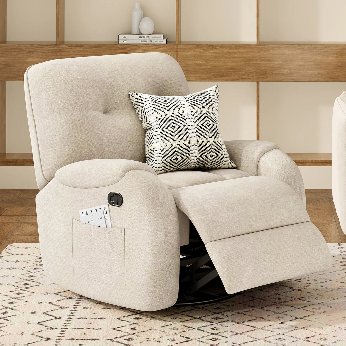 Modern Electric Power Recliner Chair, 108°–165° Adjustable Recline with Long Footrest, Thick Cushioned Seat & Side Pockets