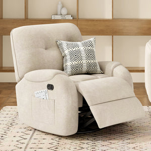 Modern Electric Power Recliner Chair, 108°–165° Adjustable Recline with Long Footrest, Thick Cushioned Seat & Side Pockets