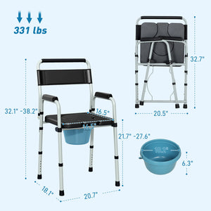 4-in-1 Adjustable Bedside Commode & Shower Chair – Portable Raised Toilet Seat with Handles for Seniors