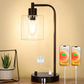 Industrial Table Lamp with Glass Shade, Stepless Dimming, USB-A and USB-C Charging Ports, Power Outlet, Bedside Desk Lamp