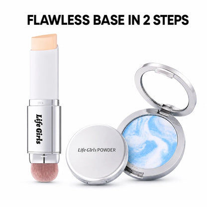 2-Piece Foundation Stick & Setting Powder Set, Built-In Brush, Buildable Coverage & Natural Matte Finish
