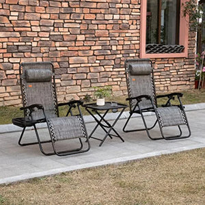 Zero Gravity Reclining Chair Set with Side Table – Folding Adjustable Outdoor Lounge Chairs with Cup Holders & Pillows for Pool, Patio & Backyard