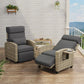 Adjustable Wicker Recliner Chair – 150° Reclining Patio Lounge Chair with Footrest, Flip-Up Side Table & Removable Cushion, Grey